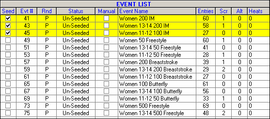 Seeding Event List